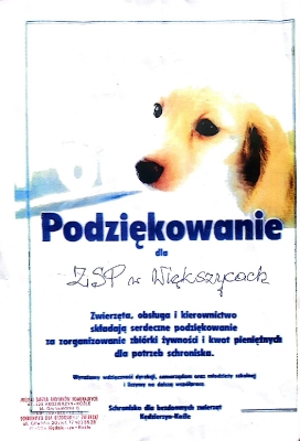 podziekowania ze schroniska