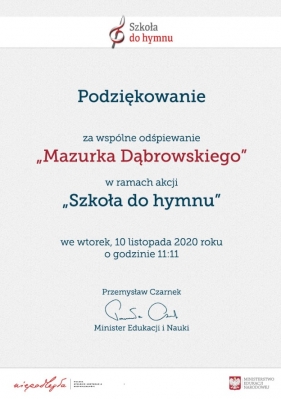 Podziękowanie szkołą do hymnu