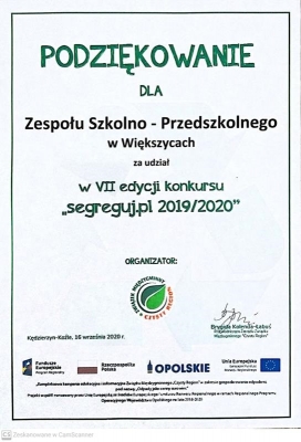 Podziękowanie Czysty Region 2020