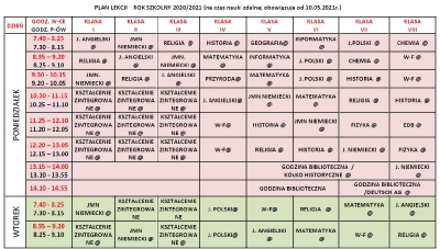 Plan lekcji od 10.05.2021