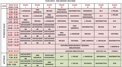 Plan lekcji rok szkolny 2021-2022