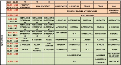 plan lekcji zajęcia opiekuńcze