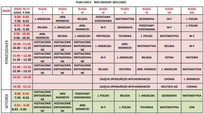 plan lekcji zajęcia opiekuńcze