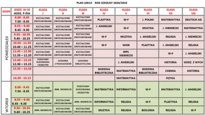 Plan lekcji 2024/2025 zmiana II półrocze